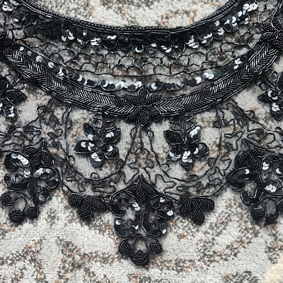 Vintage Nylon Beaded Shoulder Shawl Black - Picture 3 of 8